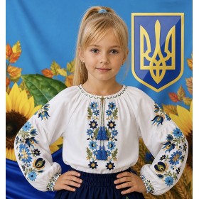 Вишиванка дівчинка бохо синьо-жовтий орнамент