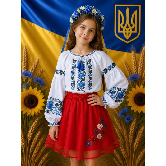 Вишиванка дівчинка бохо блакитний орнамент