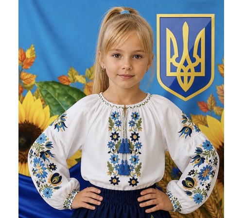 Вишиванка дівчинка бохо синьо-жовтий орнамент
