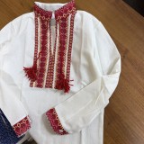 Лляна вишиванка з червоним візерунком