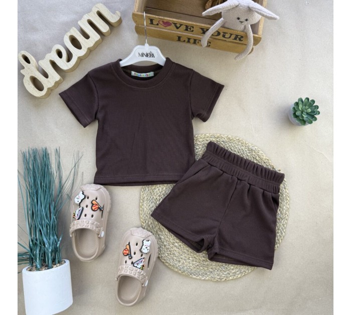 Костюм рубчик футболка та шорти шоколад