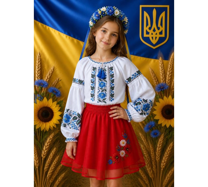 Вишиванка дівчинка бохо блакитний орнамент