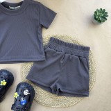 Костюм рубчик футболка та шорти графіт
