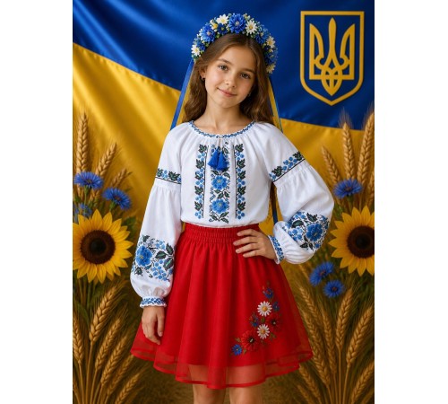 Вишиванка дівчинка бохо блакитний орнамент