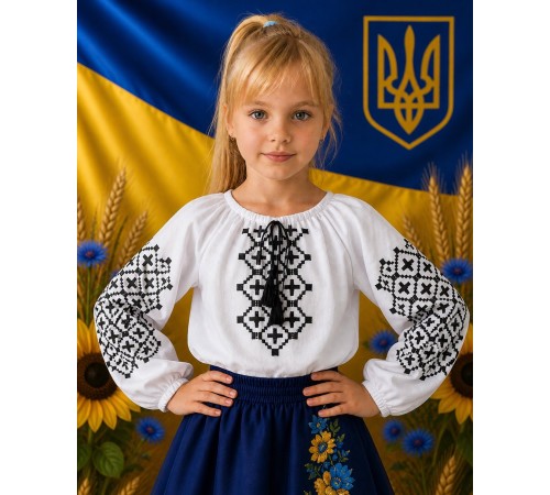 Вишиванка льон дівчинка чорний орнамент