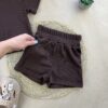Костюм рубчик футболка та шорти шоколад