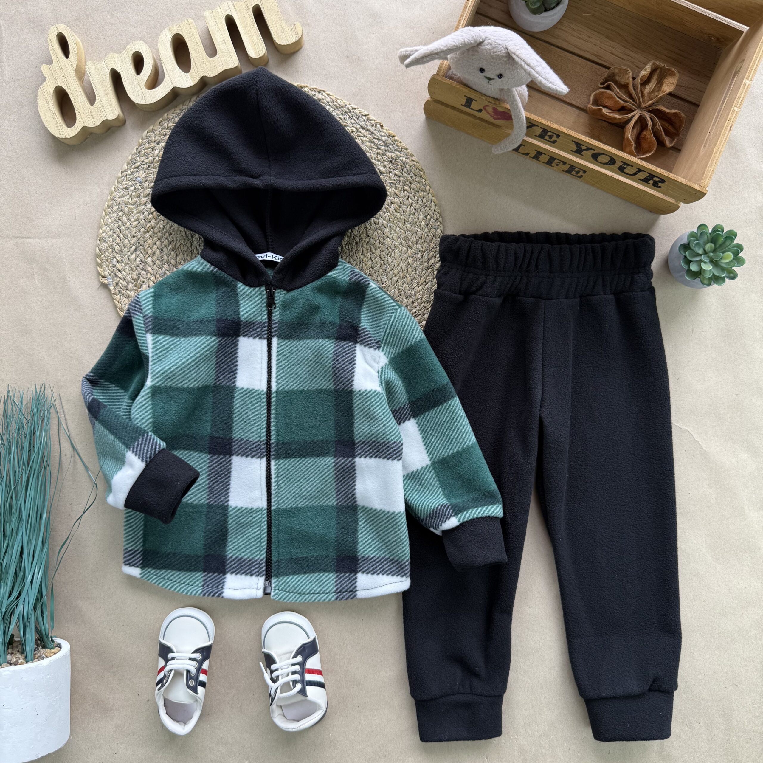 Костюм фліс клітинка зелений