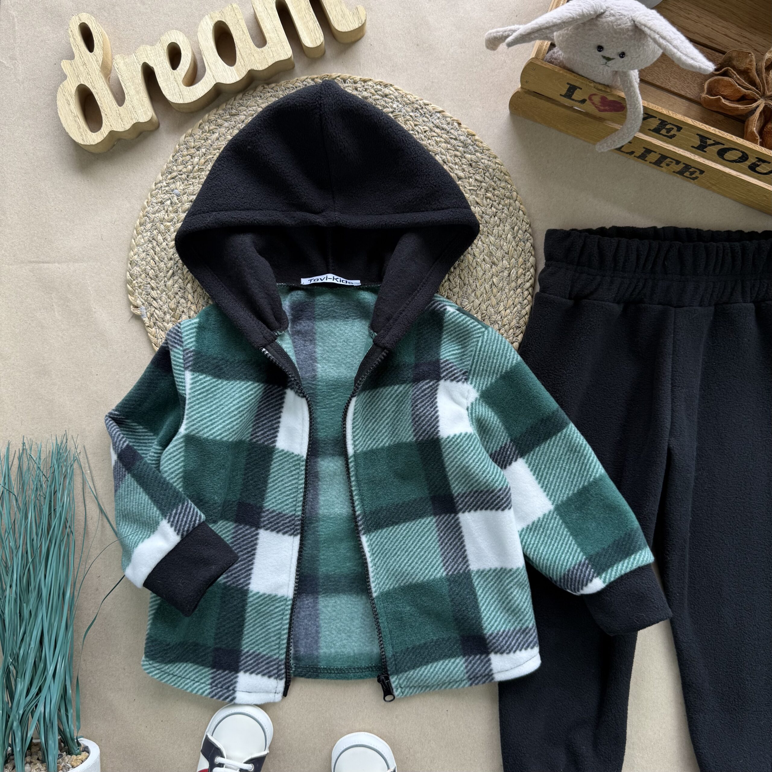 Костюм фліс клітинка зелений