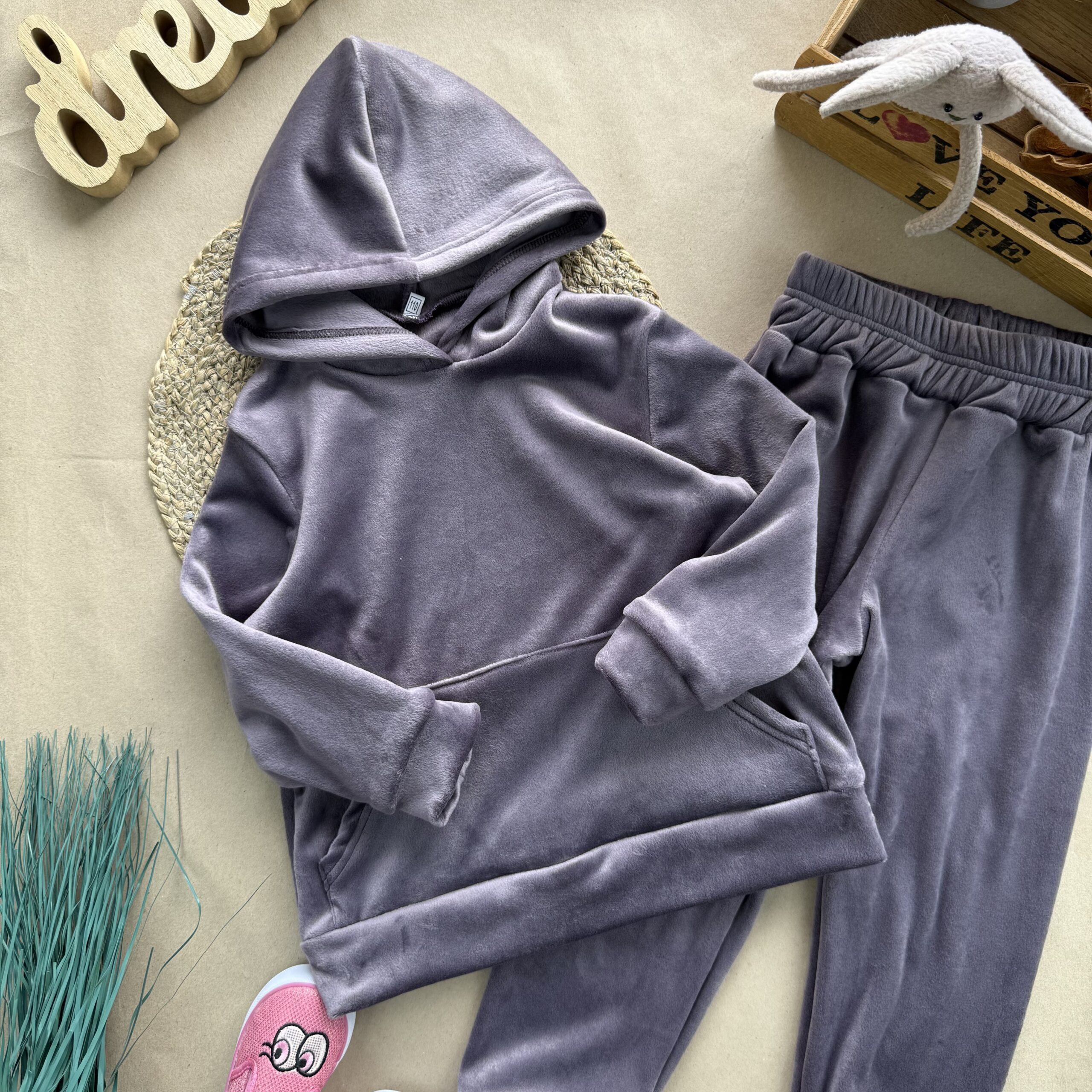 костюм велюр хутро пудровий