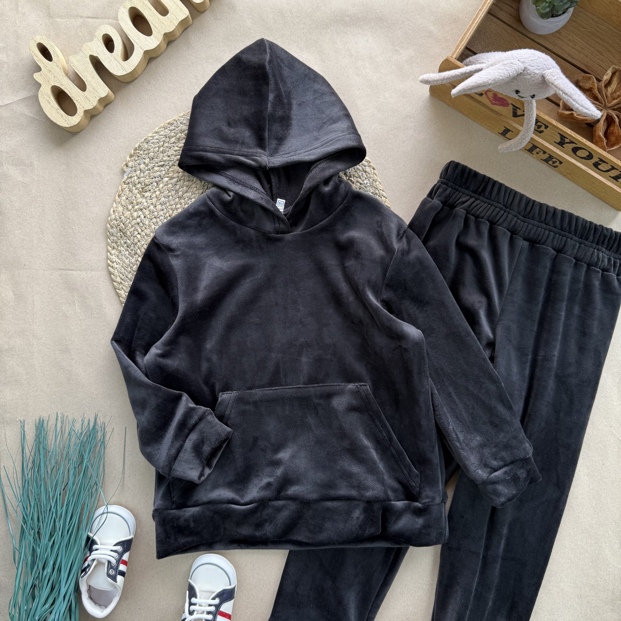 костюм велюр хутро чорний