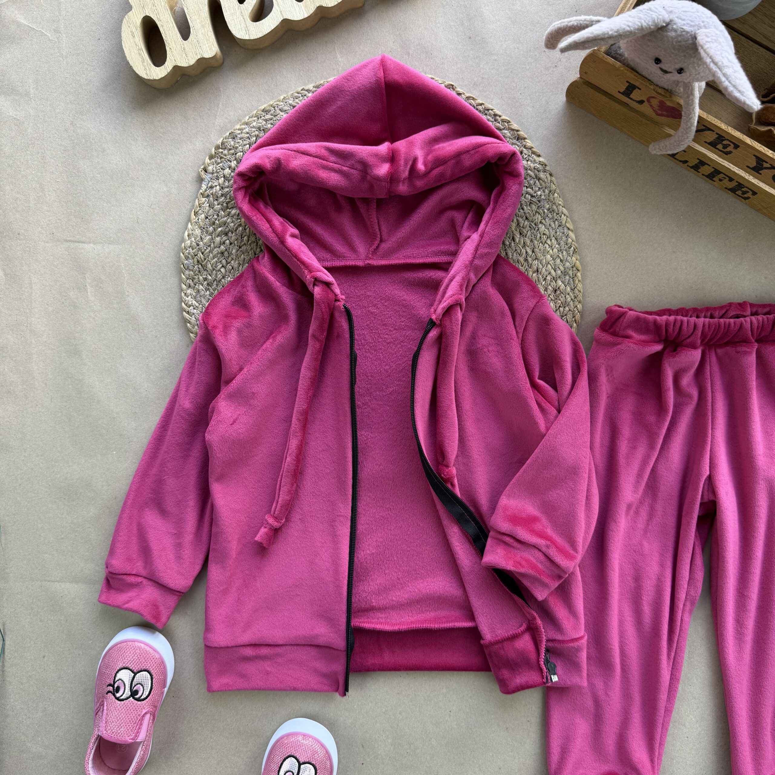 Костюм велюр хутро блискавка малина