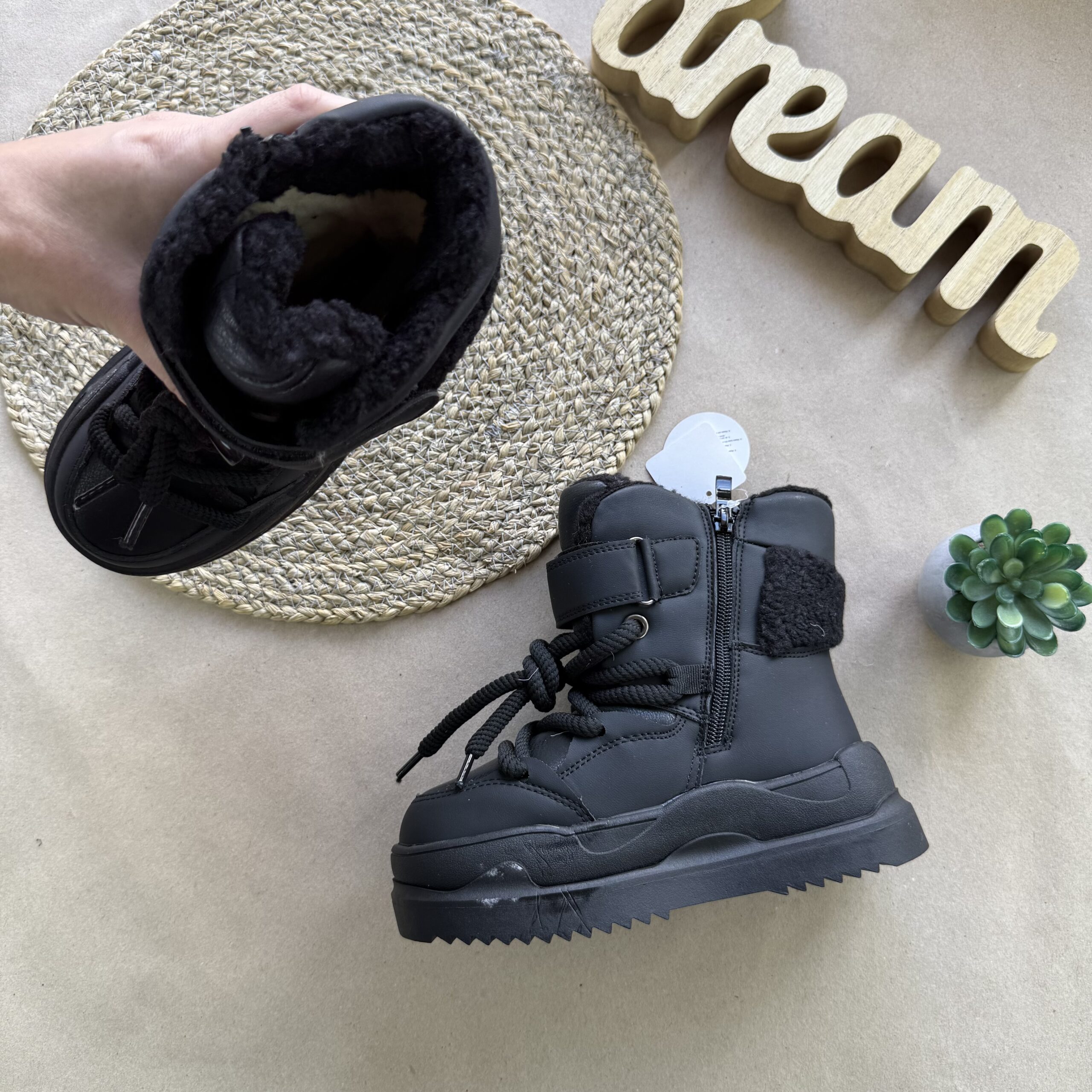 Термочоботи чорні 32-37 шнурівка