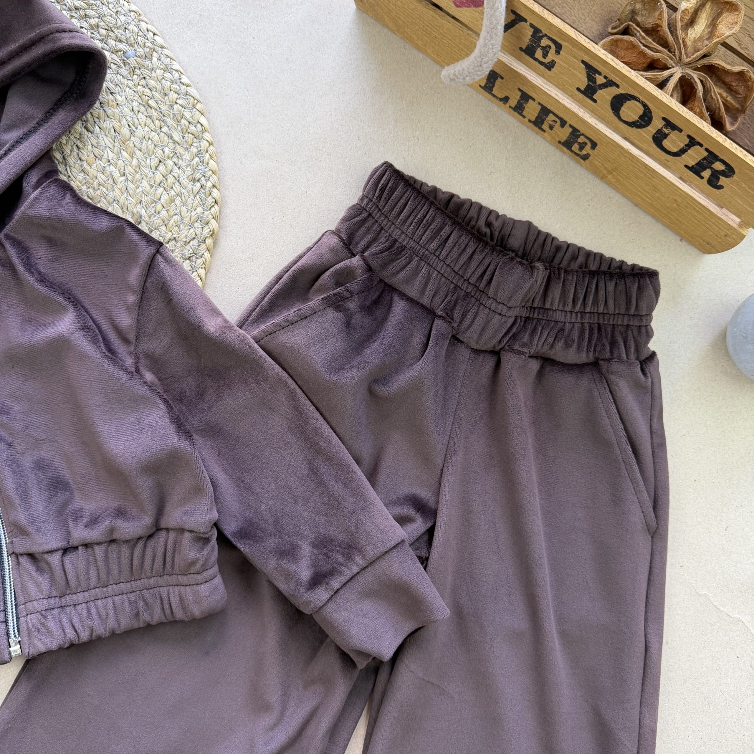 Костюм велюр палаццо шоколад 86-152