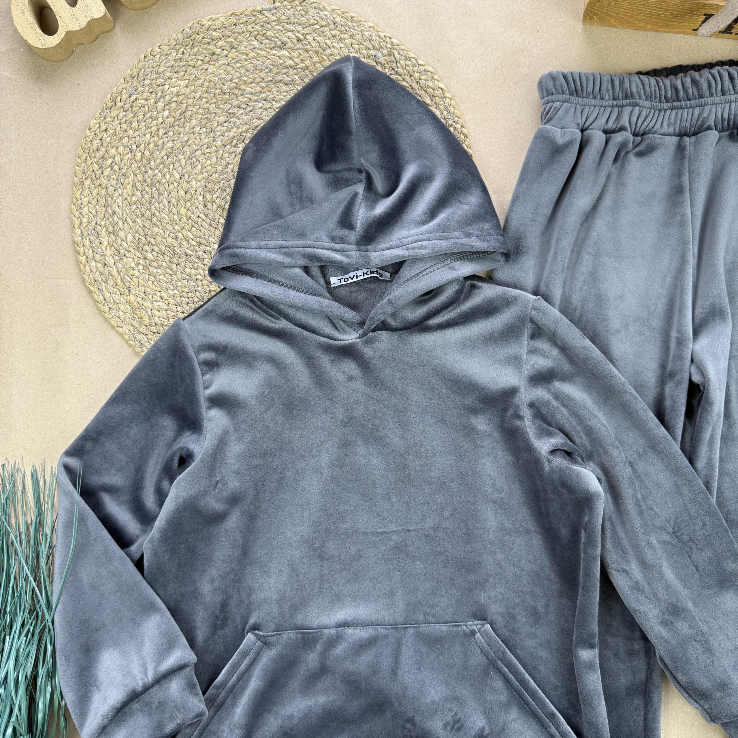 Костюм велюр хутро графіт 128-140