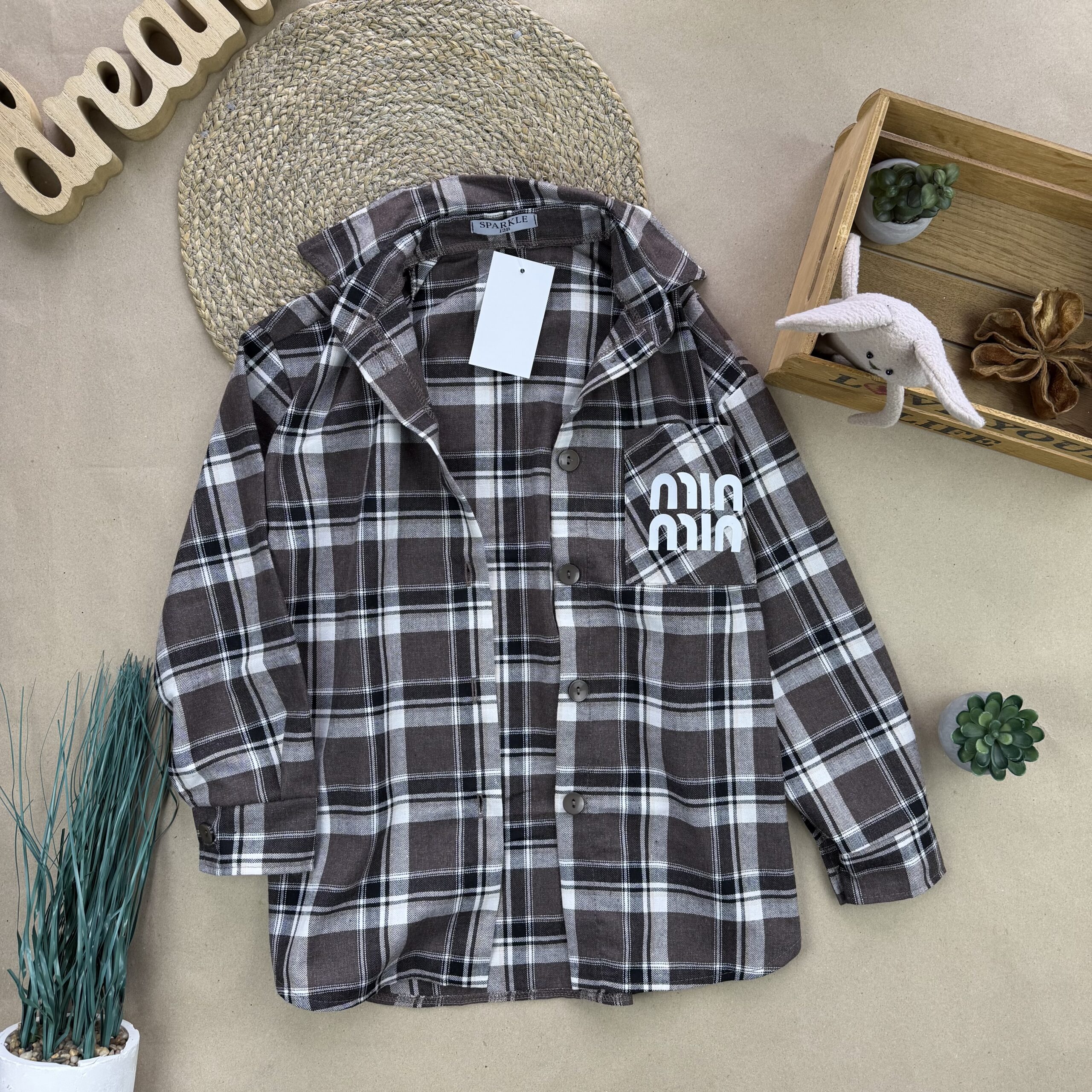 Сорочка клітинка коричнева міу