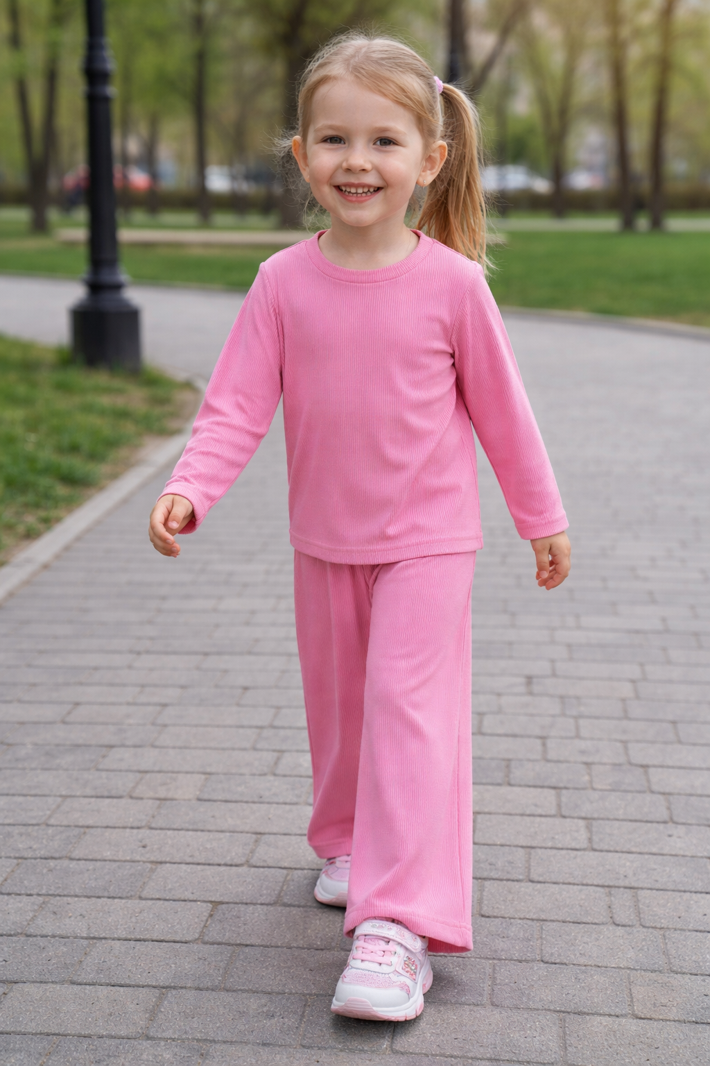 Відшивається. костюм з палаццо рубчик рожевий