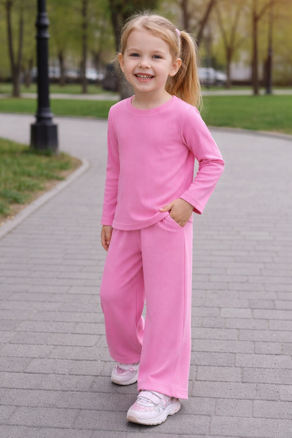 Відшивається. костюм з палаццо рубчик рожевий