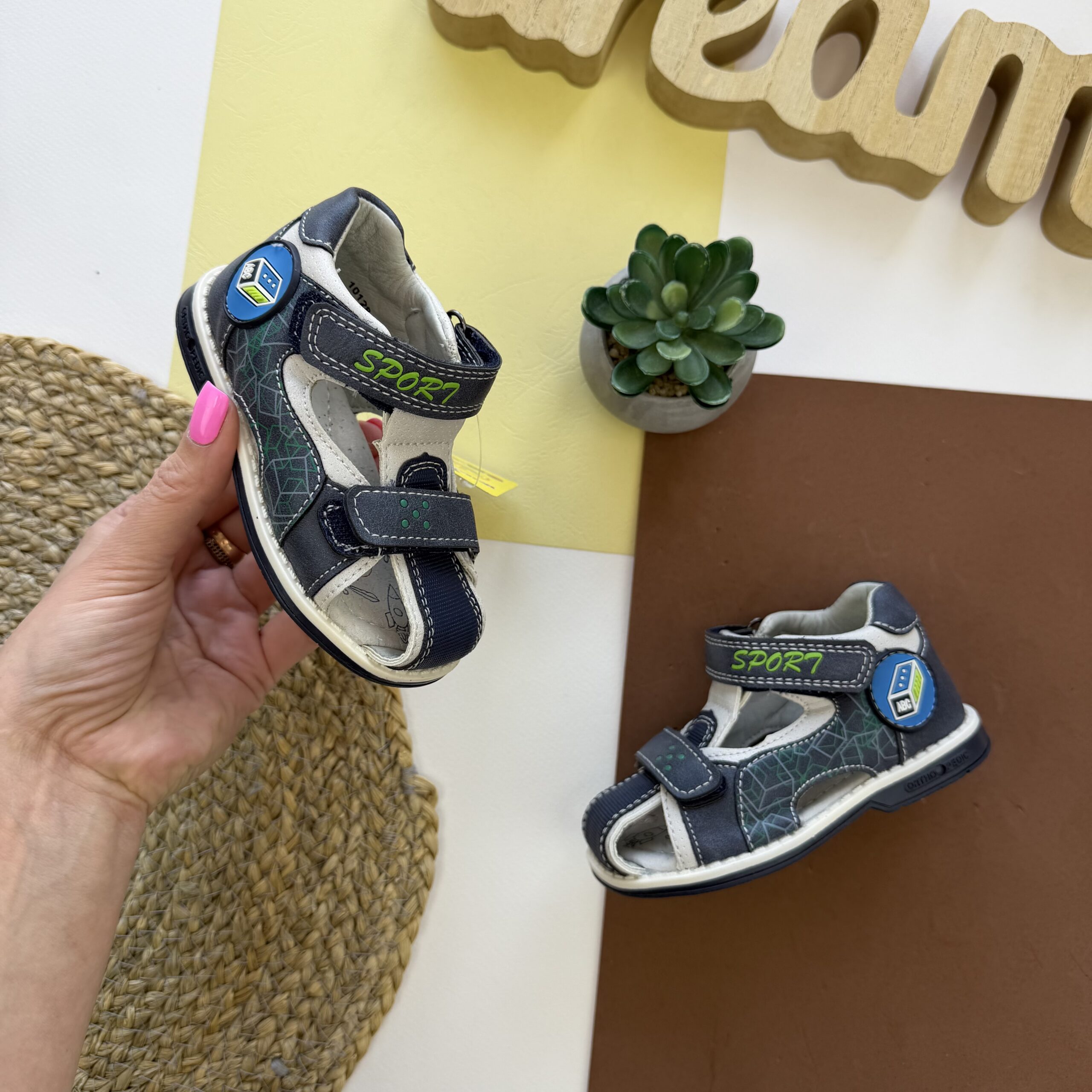 Босоніжки ортопед сині з зеленим 21-26